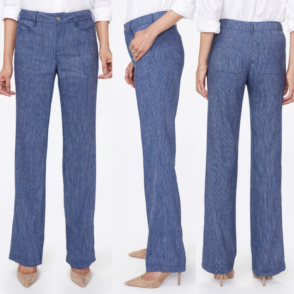 NYDJ Linen Striped Trouser Wide Leg Pants 14